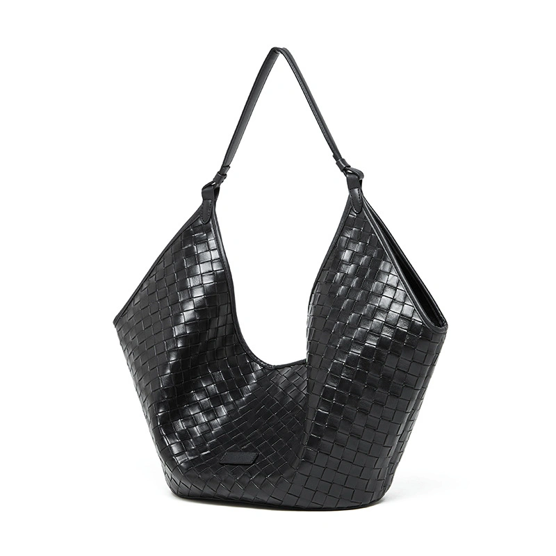 Genuine Cowhide Woven Hobo Tote Bag Large Capacity Retro European Women Shoulder Bag Daily Commute Underarm Bag