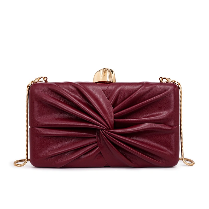 Twisted Ruched PU Box Clutch Bag Women Pleated Evening Bag Gold Lock Snake Chain Crossbody Shoulder Party Purse