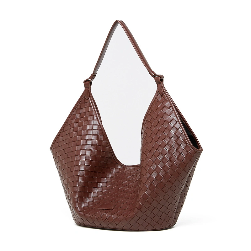 Genuine Cowhide Woven Hobo Tote Bag Large Capacity Retro European Women Shoulder Bag Daily Commute Underarm Bag