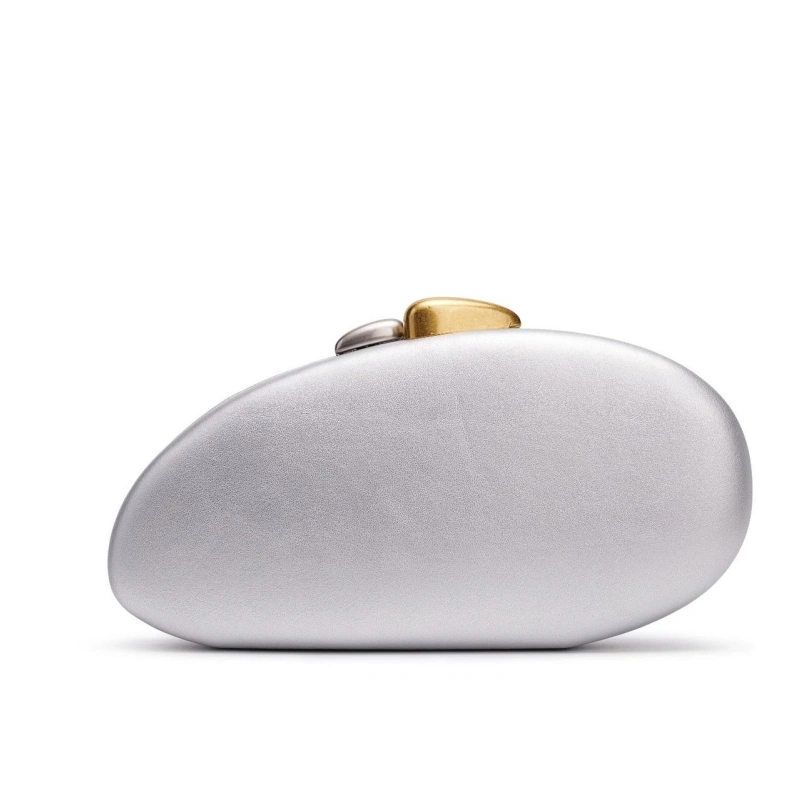 Oval Hard Shell Mini Box Bag Women Stone Texture PU Clutch Bag Gold Lock Single Chain Shoulder Crossbody Purse