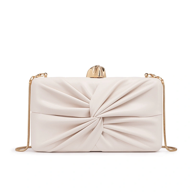 Twisted Ruched PU Box Clutch Bag Women Pleated Evening Bag Gold Lock Snake Chain Crossbody Shoulder Party Purse
