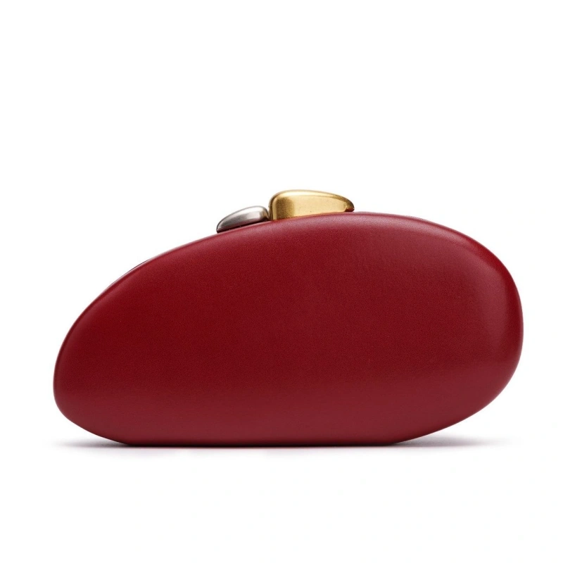 Oval Hard Shell Mini Box Bag Women Stone Texture PU Clutch Bag Gold Lock Single Chain Shoulder Crossbody Purse