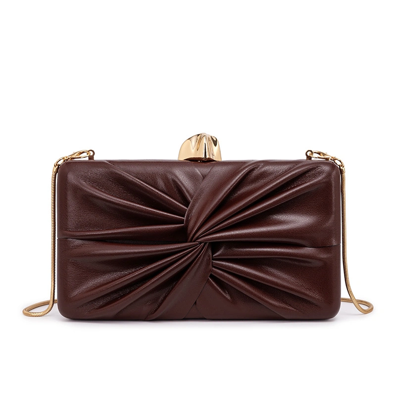 Twisted Ruched PU Box Clutch Bag Women Pleated Evening Bag Gold Lock Snake Chain Crossbody Shoulder Party Purse