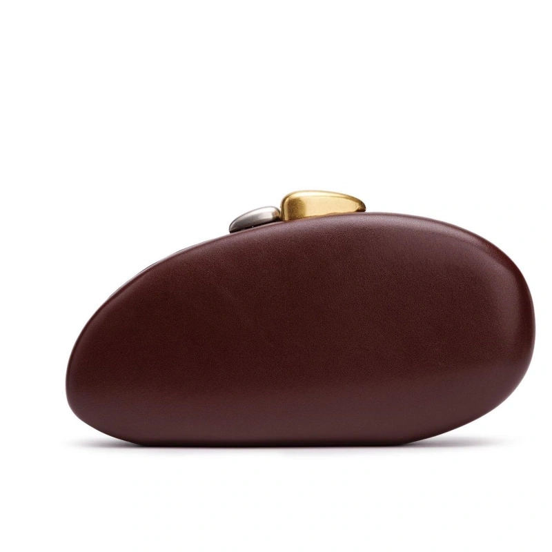 Oval Hard Shell Mini Box Bag Women Stone Texture PU Clutch Bag Gold Lock Single Chain Shoulder Crossbody Purse