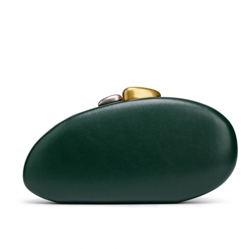Oval Hard Shell Mini Box Bag Women Stone Texture PU Clutch Bag Gold Lock Single Chain Shoulder Crossbody Purse
