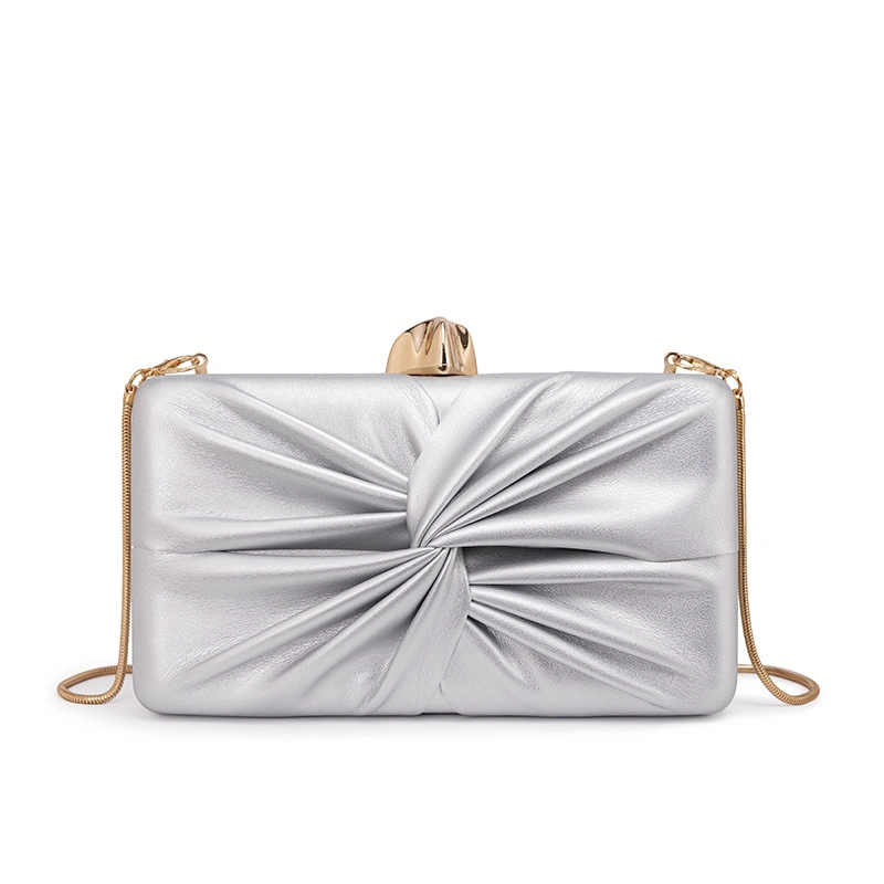 Twisted Ruched PU Box Clutch Bag Women Pleated Evening Bag Gold Lock Snake Chain Crossbody Shoulder Party Purse