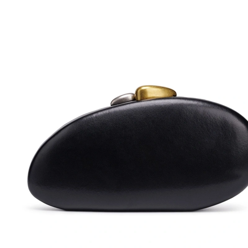 Oval Hard Shell Mini Box Bag Women Stone Texture PU Clutch Bag Gold Lock Single Chain Shoulder Crossbody Purse