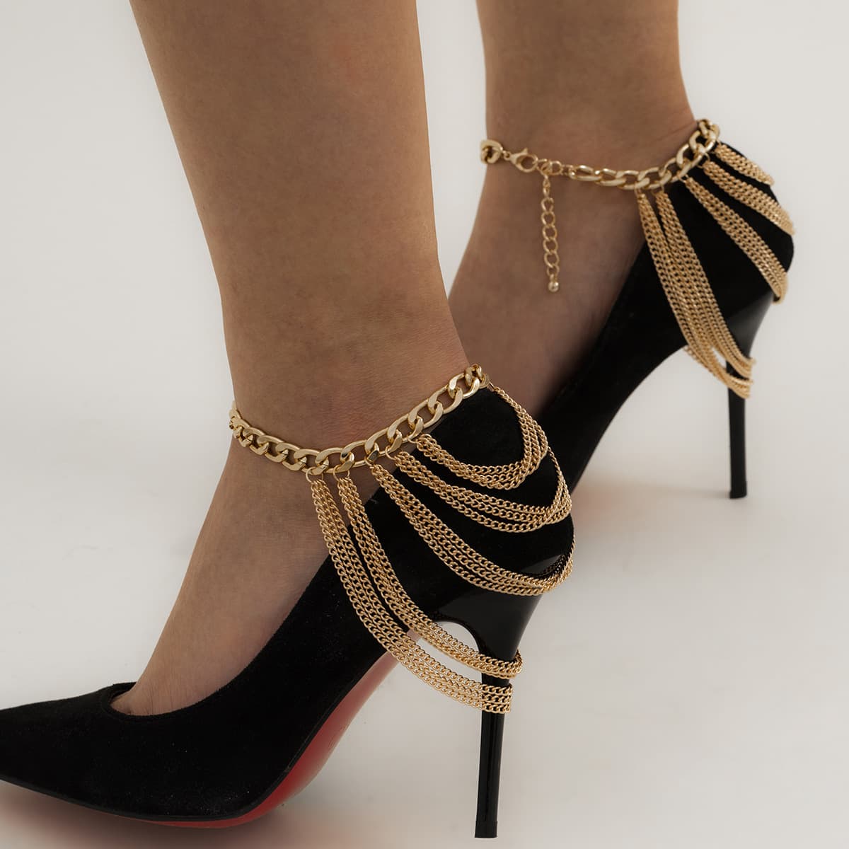 Multi Layer Tassel Ankle Chain for Women Hip Hop Geometric Metal Chain Shoe Anklet Trendy Foot Jewelry