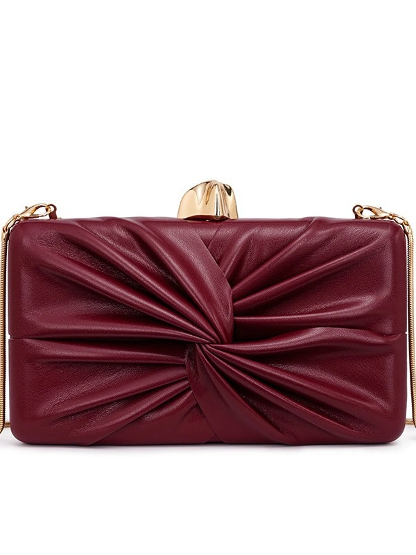 Twisted Ruched PU Box Clutch Bag Women Pleated Evening Bag Gold Lock Snake Chain Crossbody Shoulder Party Purse