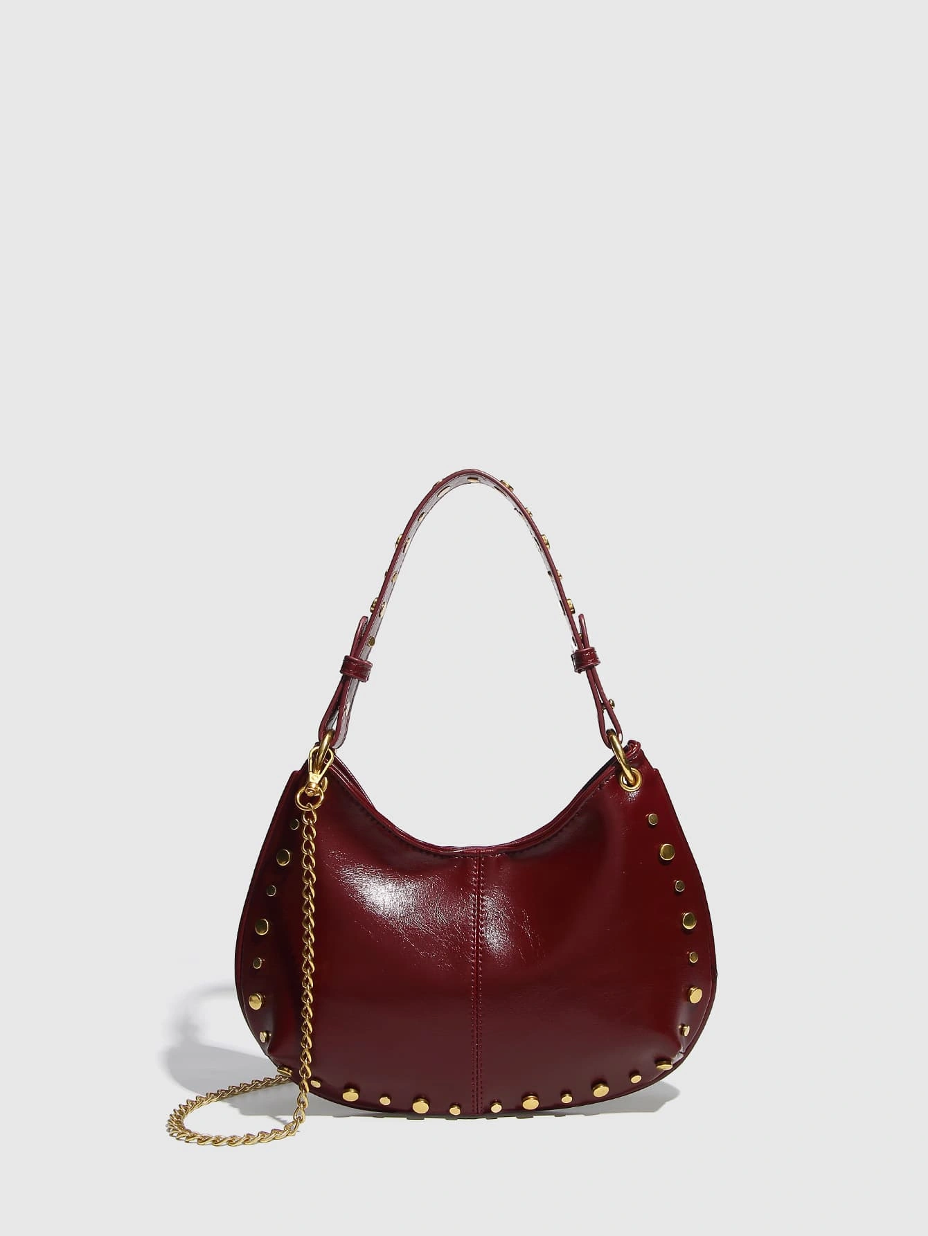 Rivet Decor PU Hobo Shoulder Bag Medium Size Magnetic Buckle Boston Bag Women Versatile Underarm Crossbody Handbag