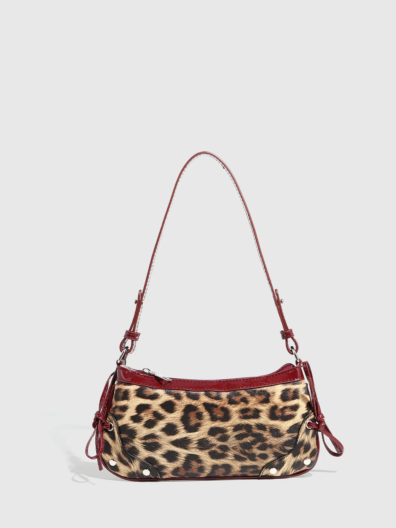 Leopard Print PU Mini Shoulder Bag Retro Contrast Trim Small Square Underarm Bag Women Street Trend Zipper Handbag