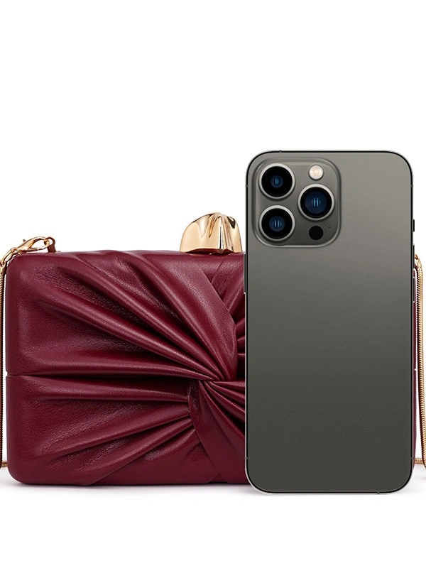 Twisted Ruched PU Box Clutch Bag Women Pleated Evening Bag Gold Lock Snake Chain Crossbody Shoulder Party Purse