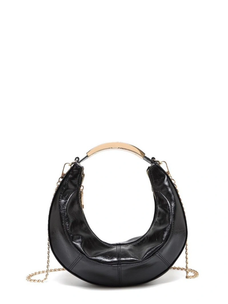 Crescent Waterdrop PU Handbag Metal Top Handle Zipper Mini Evening Bag Detachable Chain Crossbody Shoulder Bag for Women