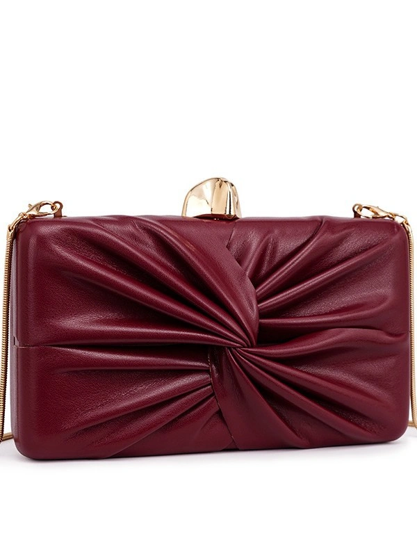 Twisted Ruched PU Box Clutch Bag Women Pleated Evening Bag Gold Lock Snake Chain Crossbody Shoulder Party Purse