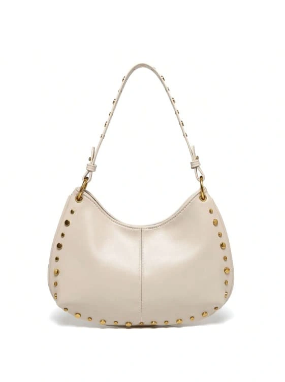 Rivet Decor PU Hobo Shoulder Bag Medium Size Magnetic Buckle Boston Bag Women Versatile Underarm Crossbody Handbag