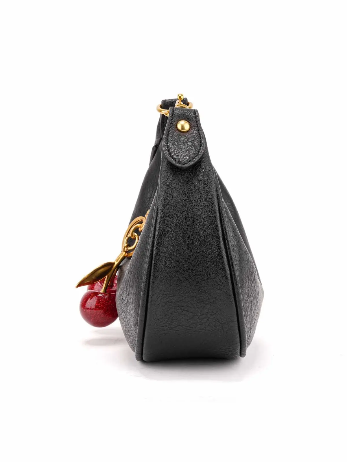 Mini Crescent PU Handbag Cherry Pendant Solid Color Waterdrop Women Portable Handheld Purse Daily Match