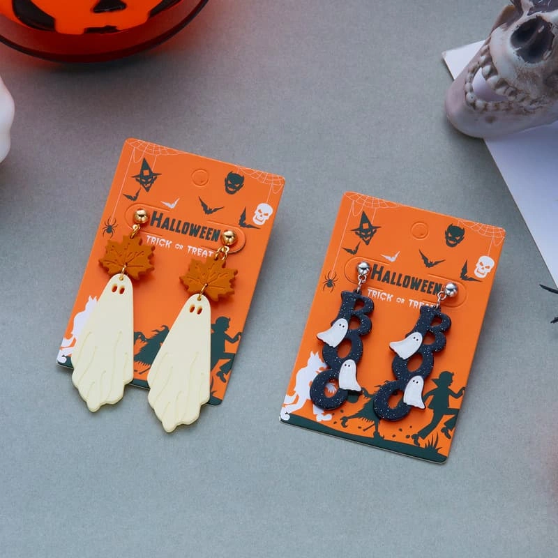 Halloween Ghost Maple Leaf Dangle Earrings Cute Boo Ghost Acrylic Drop Earrings Women Fall Holiday Party Jewelry