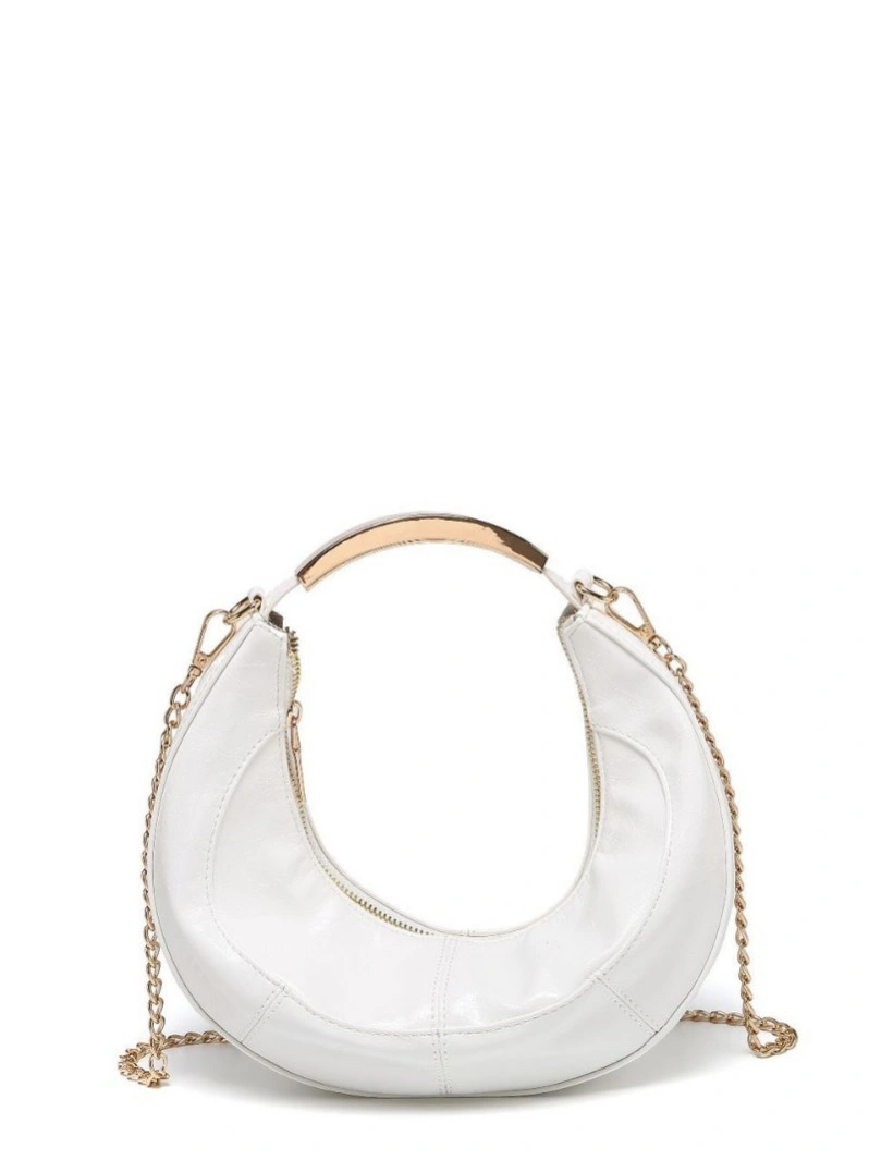 Crescent Waterdrop PU Handbag Metal Top Handle Zipper Mini Evening Bag Detachable Chain Crossbody Shoulder Bag for Women
