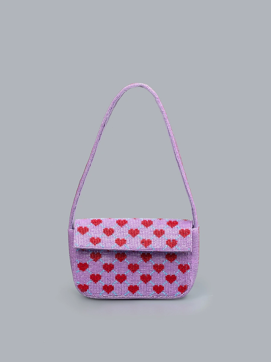 Material Performance: Double polyester fabric for exterior and lining, wear-resistant and lightweight, tightly woven rice beads with firm stitching, not easy to fall off Structure Design: Mini horizontal square bag body, single full beaded matching shoulder strap, hidden built-in magnetic buckle closure Bead Craft: Dense uniform rice bead embroidery, clear heart and cherry fruit printing patterns, smooth neat bead surface without burrs Silhouette Advantage: Medium-firm fabric keeps the bag upright and three-dimensional, will not deform or collapse after long-term storage Storage Capacity: Compact 21514cm size, enough to hold mobile phone, lipstick, keys, bank cards and other daily small belongings Color Selection: Six different bead pattern color styles for mixed wholesale matching Craftsmanship: Integrated seamless stitching on bag edges, reinforced connection between shoulder strap and bag body, durable for daily frequent use Wearing Structure: Single underarm shoulder strap design, lightweight and no shoulder pressure for all-day carrying Styling Positioning: Fresh sweet heart cherry rice bead embroidery mini underarm bag, multi-scene daily summer women shoulder handbag Applicable Matching: Casual sundresses, camisoles, jeans, knit tops and other daily casual summer outfits