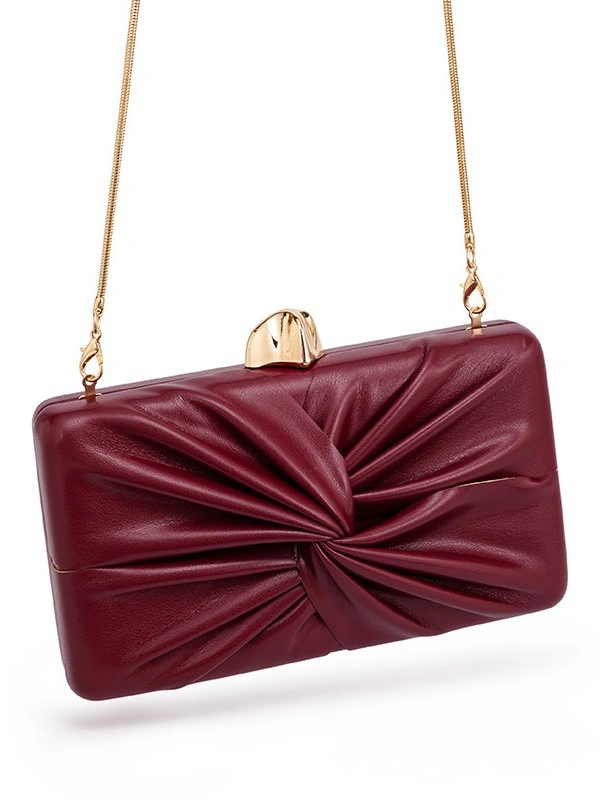 Twisted Ruched PU Box Clutch Bag Women Pleated Evening Bag Gold Lock Snake Chain Crossbody Shoulder Party Purse