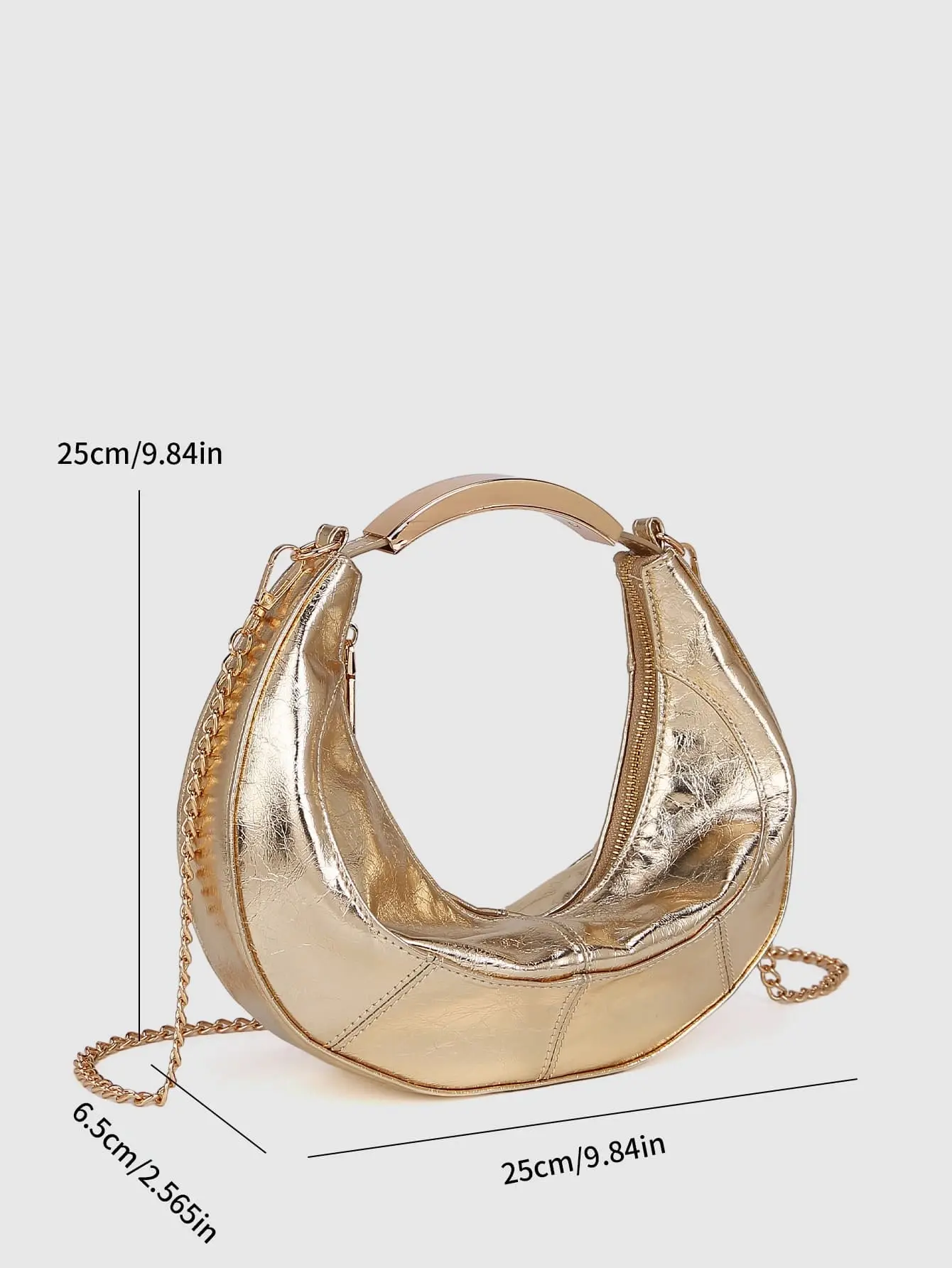 Crescent Waterdrop PU Handbag Metal Top Handle Zipper Mini Evening Bag Detachable Chain Crossbody Shoulder Bag for Women