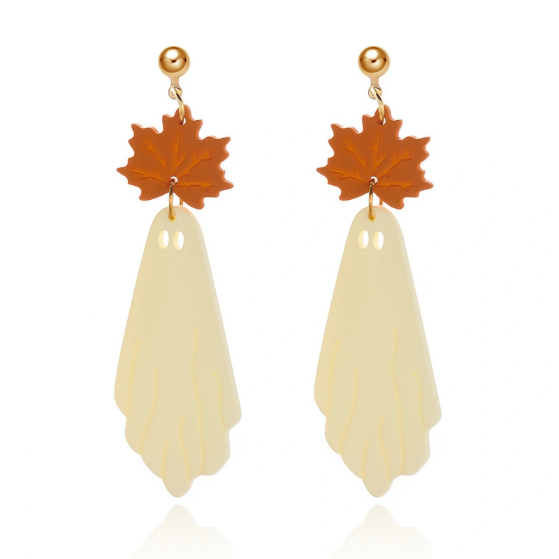 Halloween Ghost Maple Leaf Dangle Earrings Cute Boo Ghost Acrylic Drop Earrings Women Fall Holiday Party Jewelry