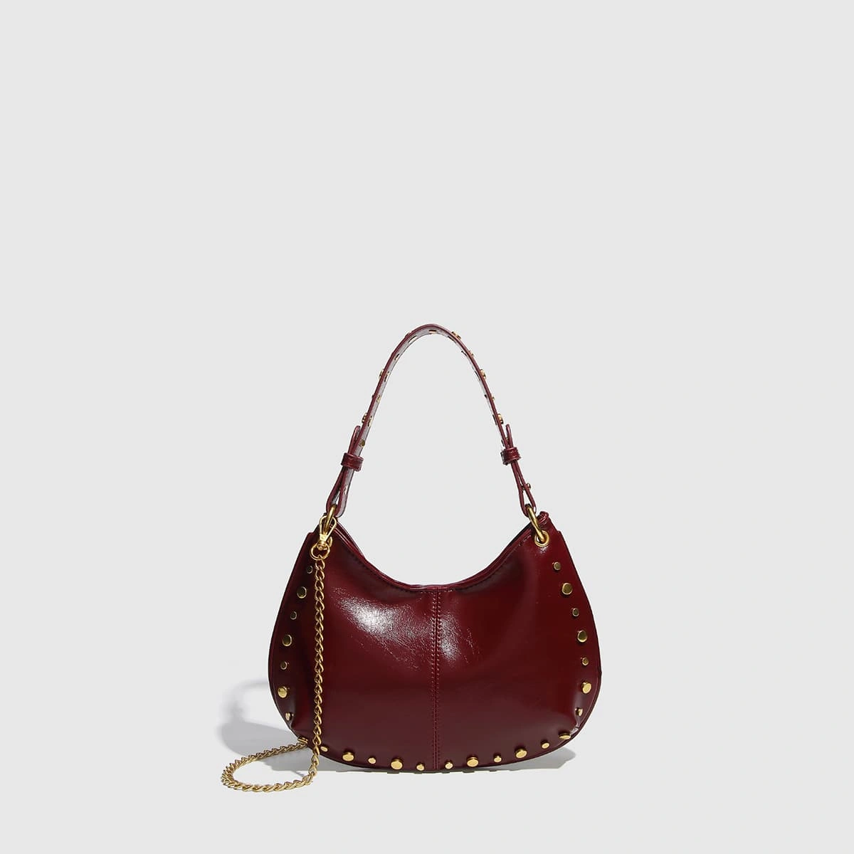 Rivet Decor PU Hobo Shoulder Bag Medium Size Magnetic Buckle Boston Bag Women Versatile Underarm Crossbody Handbag