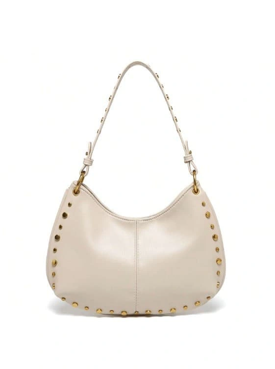 Rivet Decor PU Hobo Shoulder Bag Medium Size Magnetic Buckle Boston Bag Women Versatile Underarm Crossbody Handbag