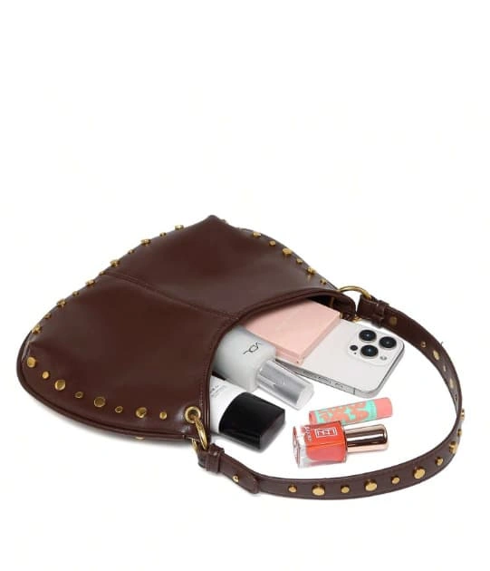 Rivet Decor PU Hobo Shoulder Bag Medium Size Magnetic Buckle Boston Bag Women Versatile Underarm Crossbody Handbag